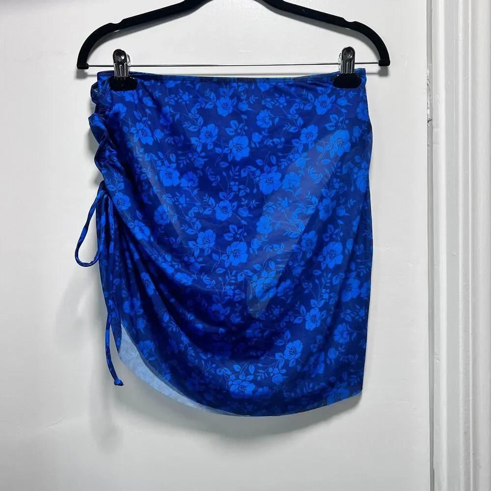 Sexy Women’s Blue Floral Bikini Set with Matching Sheer Sarong – Size 0XL